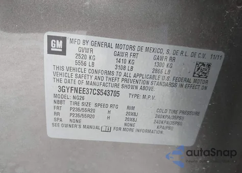 2012 Cadillac Srx Performance Collection z USA, uszkodzony, nr VIN 3GYFNEE37CS543705